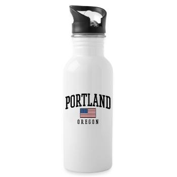 Portland, Oregon, USA, Flag Graphic Design - Water bottle with straw - white - Right
