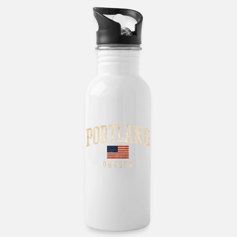 Portland Oregon Americana Flag - Trinkflasche mit integriertem Trinkhalm - Weiß