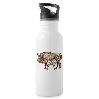 Bison with calf - Water bottle with straw - white - Right