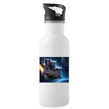 Katzen im Weltall Weltraum - Trinkflasche mit integriertem Trinkhalm - Weiß - Rechts