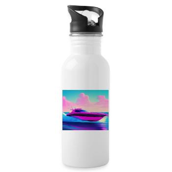 Sportboot Retro 80er Jahre Miami Vice stil - Trinkflasche mit integriertem Trinkhalm - Weiß - Rechts