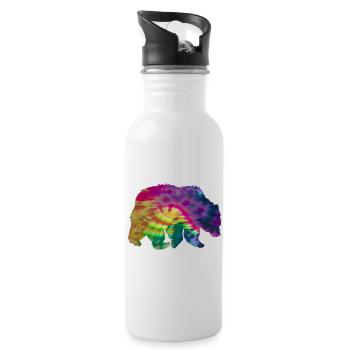 Bär Silhouette Tie Dye Batik Muster - Trinkflasche mit integriertem Trinkhalm - Weiß - Rechts