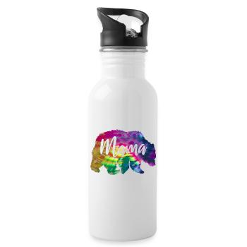 Mamabär Bärin Tie Dye Batik Bär - Trinkflasche mit integriertem Trinkhalm - Weiß - Rechts