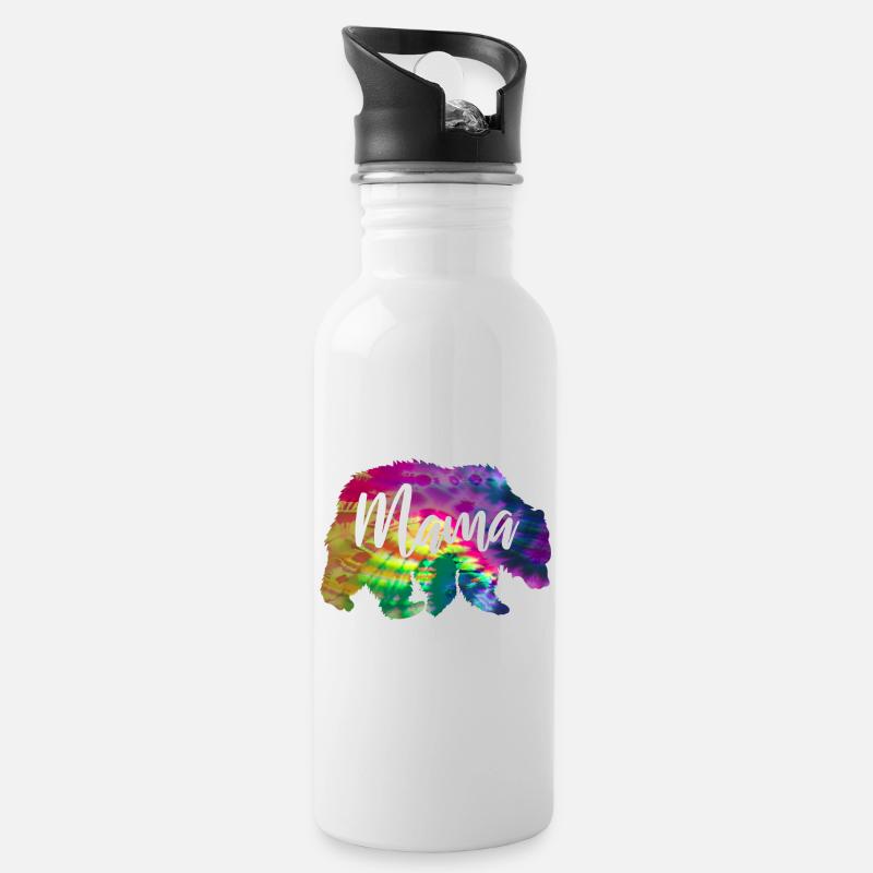 Mamabär Bärin Tie Dye Batik Bär - Trinkflasche mit integriertem Trinkhalm - Weiß