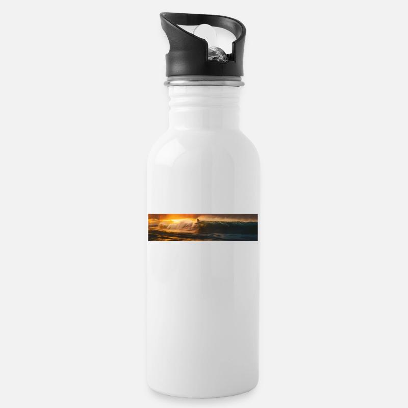 Wave surfers - Water bottle with straw - white