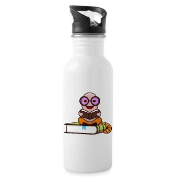 Nerd bookworm reads books - Water bottle with straw - white - Right