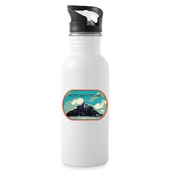Illustration in blue and green of Mont Saint Michel - Water bottle with straw - white - Right