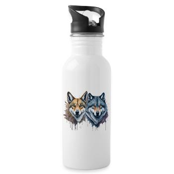 Aquarell Wilde Harmonie Dingo und Wolf - Trinkflasche mit integriertem Trinkhalm - Weiß - Rechts