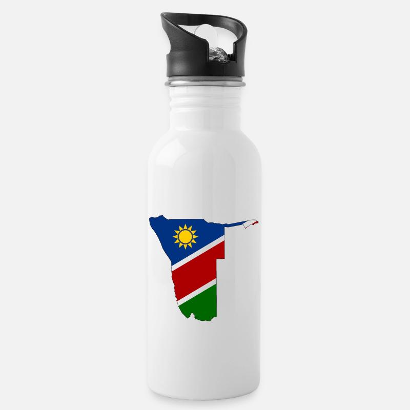 Namibia Flagge Landkarte - Trinkflasche mit integriertem Trinkhalm - Weiß