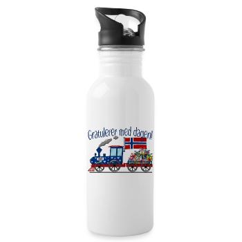Gratulerer med dagen Norwegen Geschenke Eisenbahn - Trinkflasche mit integriertem Trinkhalm - Weiß - Rechts