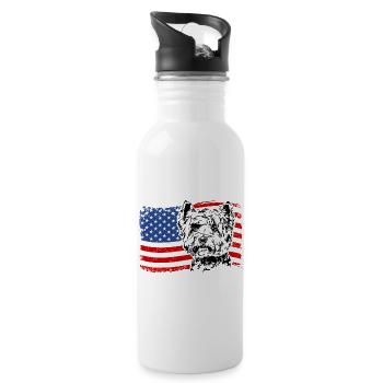 West Highland White Terrier Amerika Fahne Hunde - Trinkflasche mit integriertem Trinkhalm - Weiß - Rechts
