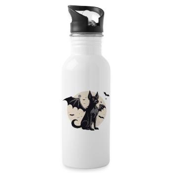Halloween Schwarzer Hund als Vampir - Trinkflasche mit integriertem Trinkhalm - Weiß - Rechts