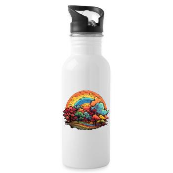 Herbstfarben-Pracht: Regenbogen aus Laub - Trinkflasche mit integriertem Trinkhalm - Weiß - Rechts