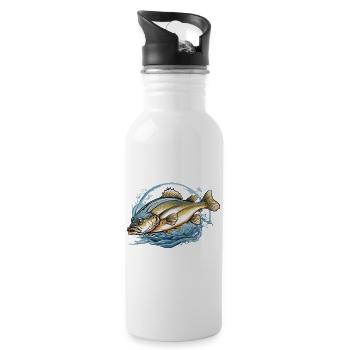 Ästhetischer Fischer Fisch Illustration Angel - Trinkflasche mit integriertem Trinkhalm - Weiß - Rechts