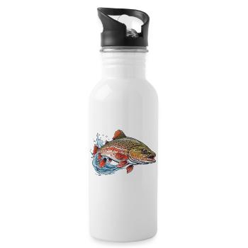 Forelle im Wasser Fisch Design Angeln und Fischen - Trinkflasche mit integriertem Trinkhalm - Weiß - Rechts