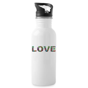 LOVE Zotteliges Fell Bunt - Trinkflasche mit integriertem Trinkhalm - Weiß - Rechts