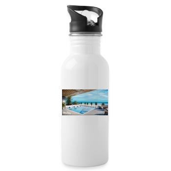 pool and beach - Water bottle with straw - white - Right