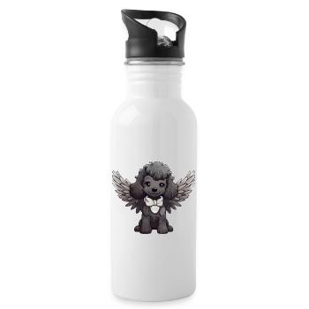 Black Poodle Angel - Cute dog with - Water bottle with straw - white - Right