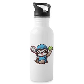 Cute Sloth as a Tennis Player - Funnier - Water bottle with straw - white - Right