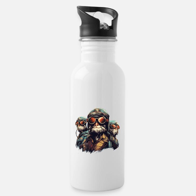 Aviator Cats - Water bottle with straw - white
