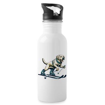Dog Labrador Retriever Skiing Skier - Water bottle with straw - white - Right