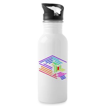 Liniengeometrie eines Objektes in Regenbogenfarben - Trinkflasche mit integriertem Trinkhalm - Weiß - Rechts