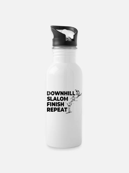 Downhill Slalom Finish Repeat - Trinkflasche mit integriertem Trinkhalm - Weiß