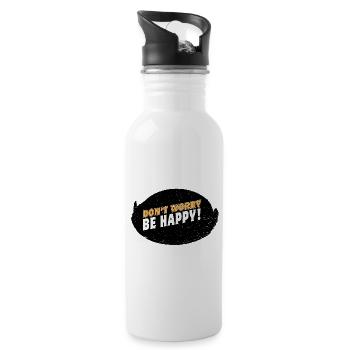 DONT WORRY BE HAPPY in a black Round - Trinkflasche mit integriertem Trinkhalm - Weiß - Rechts