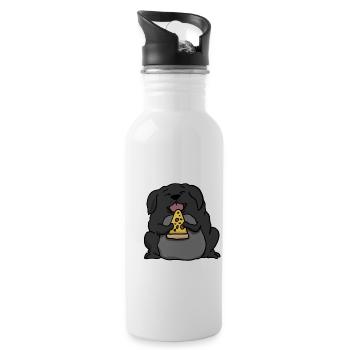 Fat Labrador Dog Eating Pizza Funny Comic Style - Water bottle with straw - white - Right
