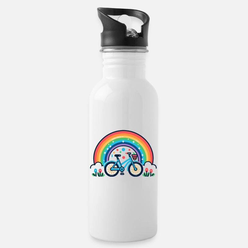 Regenbogen Fahrrad Freude Design - Trinkflasche mit integriertem Trinkhalm - Weiß