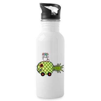 Ananas Wohnwagen Ratte Urlaub Reise - Trinkflasche mit integriertem Trinkhalm - Weiß - Rechts