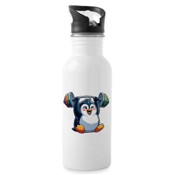 Penguin with dumbbell: fitness training - Water bottle with straw - white - Right