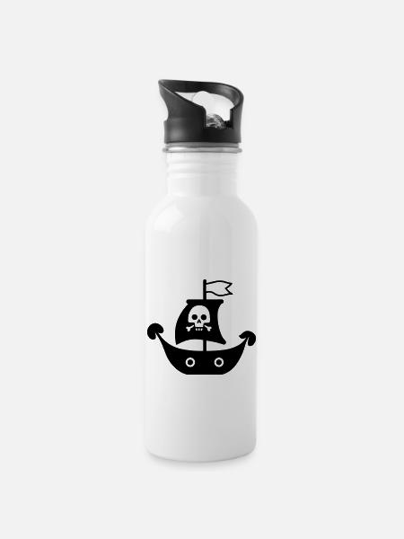 Piratenschiff - Trinkflasche mit integriertem Trinkhalm - Weiß