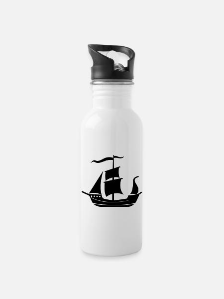 Piratenschiff - Trinkflasche mit integriertem Trinkhalm - Weiß