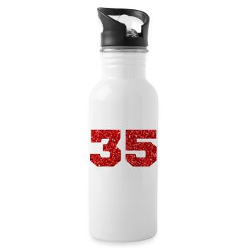 Number 35 Red Glitter - 35th Anniversary - Water bottle with straw - white - Right