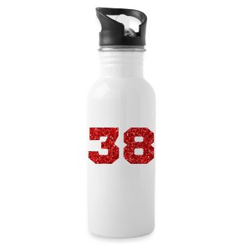 Number 38 Red Glitter - 38th Anniversary - Water bottle with straw - white - Right