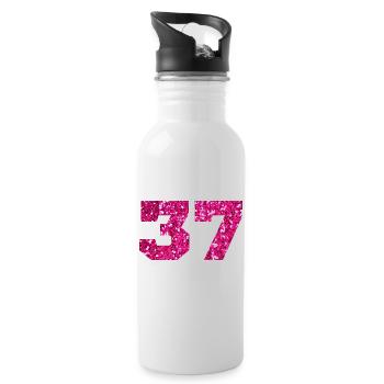 Numéro 37 paillettes rose - 37e anniversaire - Gourde avec paille intégrée - blanc - Droite