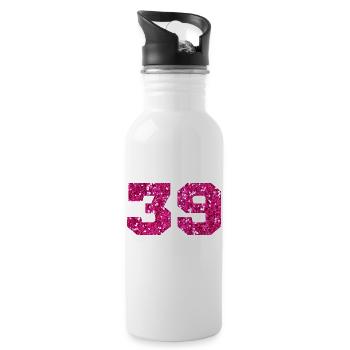 Numéro 39 paillettes rose - 39e anniversaire - Gourde avec paille intégrée - blanc - Droite