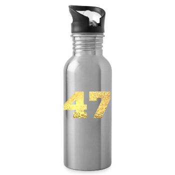 Number 47 Gold Glitter - 47th Anniversary - Water bottle with straw - silver - Right