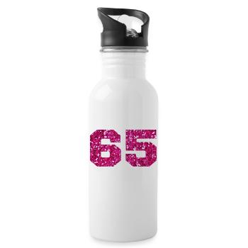 Numéro 65 paillettes rose - 65e anniversaire - Gourde avec paille intégrée - blanc - Droite
