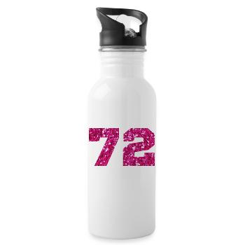 72 Pink Glitter - 72nd Birthday - Water bottle with straw - white - Right