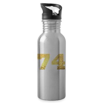 74 Gold Glitter - 74 Birthday - Water bottle with straw - silver - Right