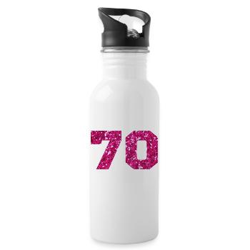 70 paillettes rose - 70e anniversaire - Gourde avec paille intégrée - blanc - Droite