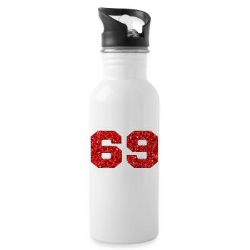 Numéro 69 paillettes rouge - 69e anniversaire - Gourde avec paille intégrée - blanc - Droite