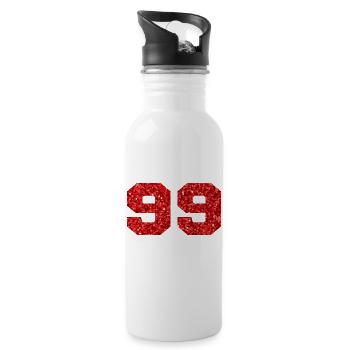 Number 99 Red Glitter - 99th Birthday - Water bottle with straw - white - Right