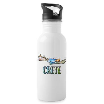 Watercolor Map Crete - Water bottle with straw - white - Right