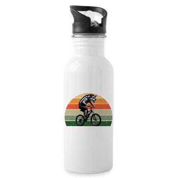 Hyena on a bike in the retro west - Water bottle with straw - white - Right