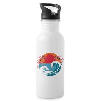 Big Wave Vaporwave Aesthetic 80s Anime Fashion - Water bottle with straw - white - Right