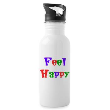 GLÜCKLICH. KOSTENLOS. FREIHEIT. WOHLFAHRT. ZEN. MEDITATION. - Trinkflasche mit integriertem Trinkhalm - Weiß - Rechts