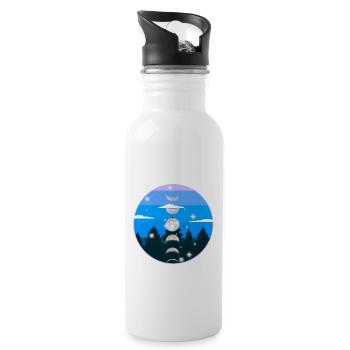 Wald Natur Mondphase Mond mystisch - Trinkflasche mit integriertem Trinkhalm - Weiß - Rechts